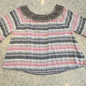 EUC Ariat Pink and Gray Striped Off the Shoulder Blouse